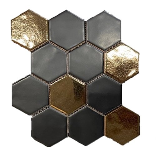 Hexagonale Mosaic Black-Gold 28x30 cm Hexagonale Mosaic Black-Gold 28x30 cm